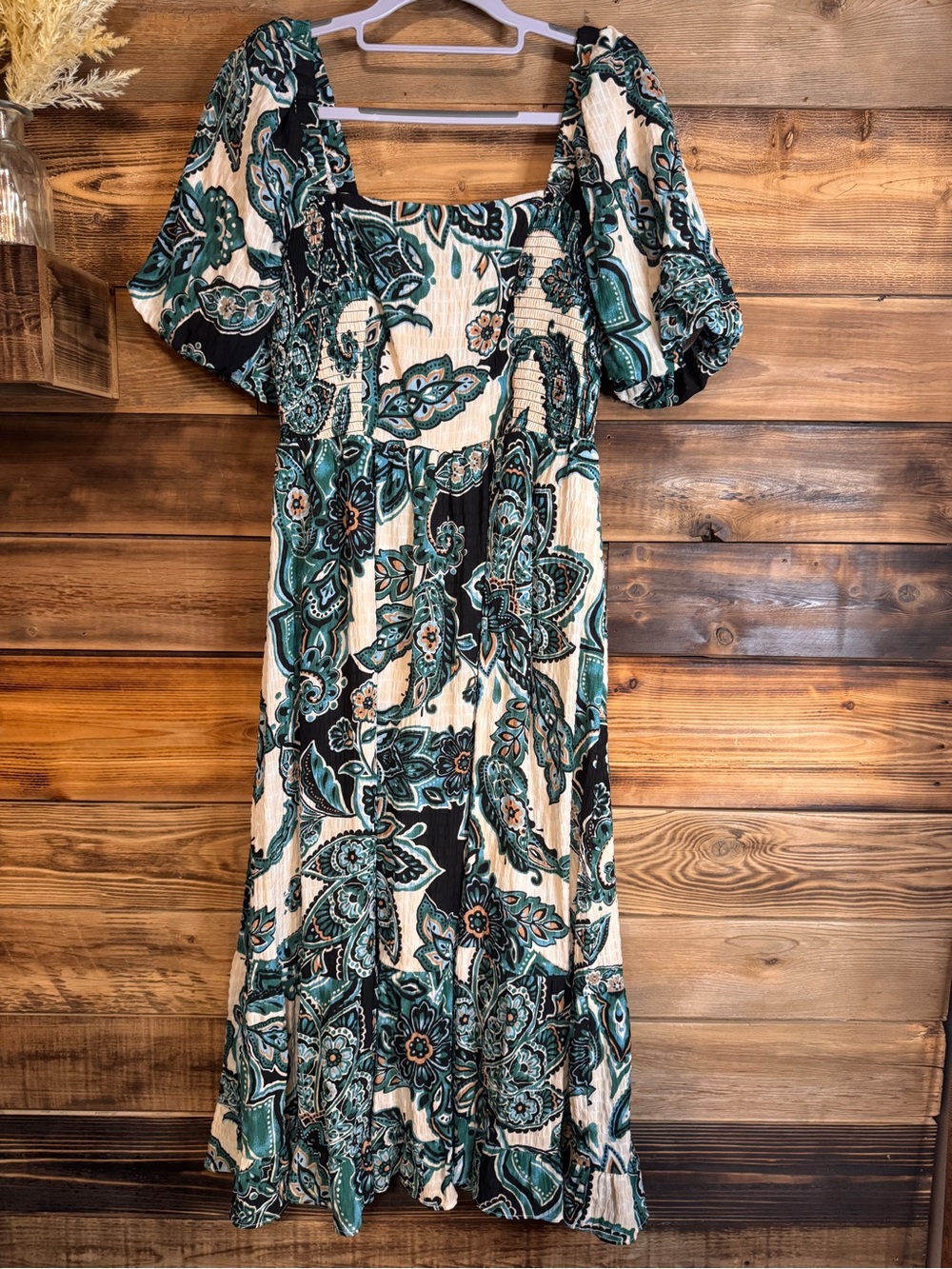 Vintage-Inspired Vince Camuto Teal and Cream Floral Midi Dress Size Small - 4